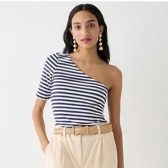 J. Crew Tops - J. Crew NWT FormKnit Striped One-Shoulder Elbow-Sleeve T-shirt Sz S